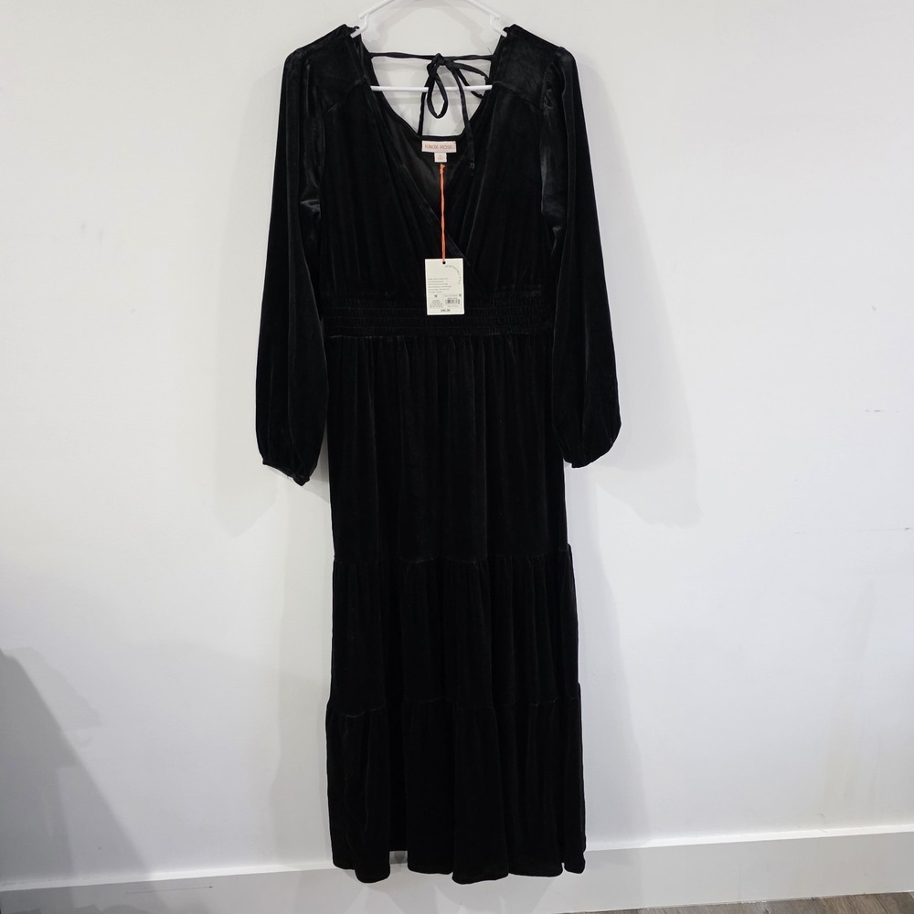 Knox Rose‎ Womens Maxi Dress Size Medium Velvet Black Tiered Whimsigoth